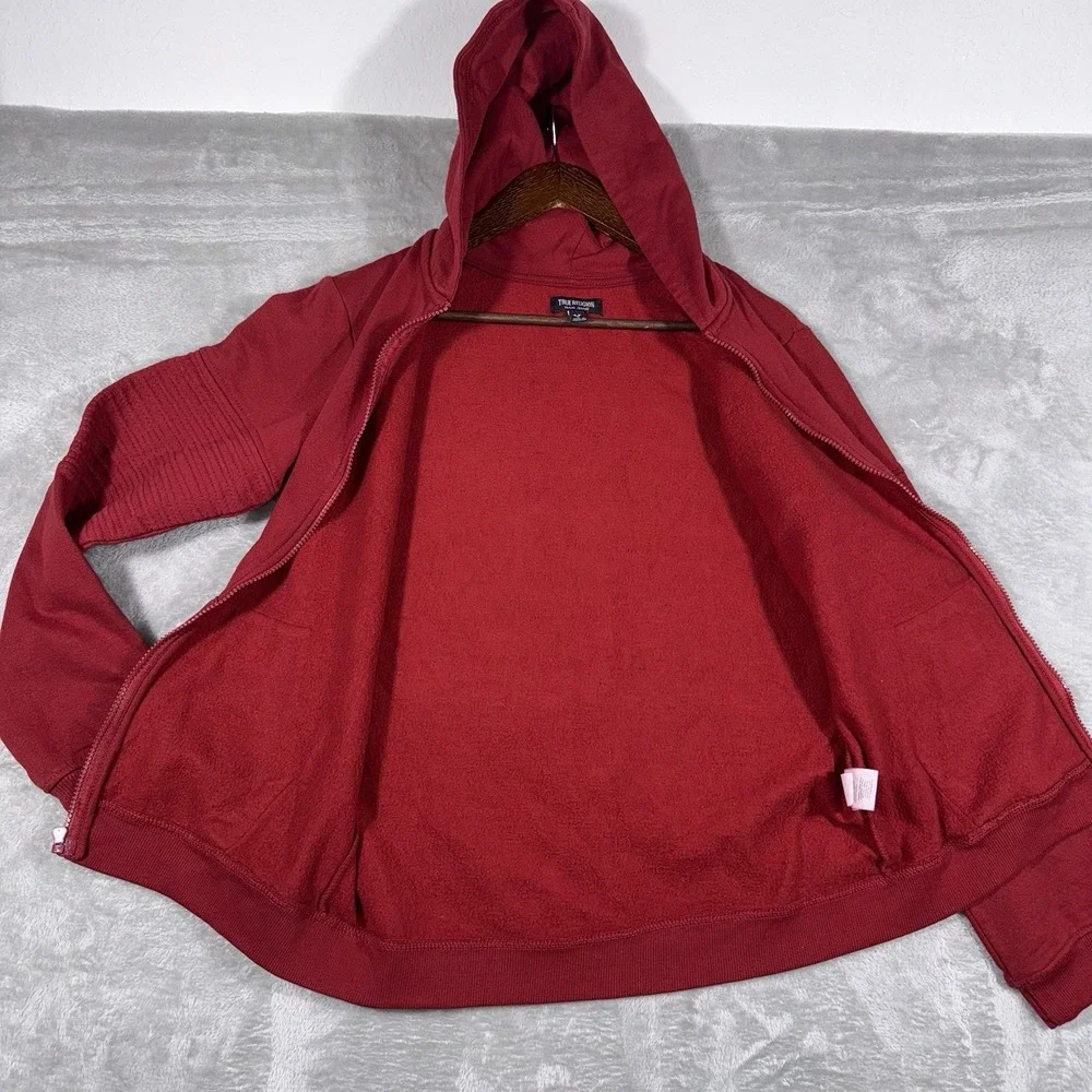 True Religion Hoodie Mens Large Maroon Full Zip Logo‎ Brand Jeans Sweatshirt